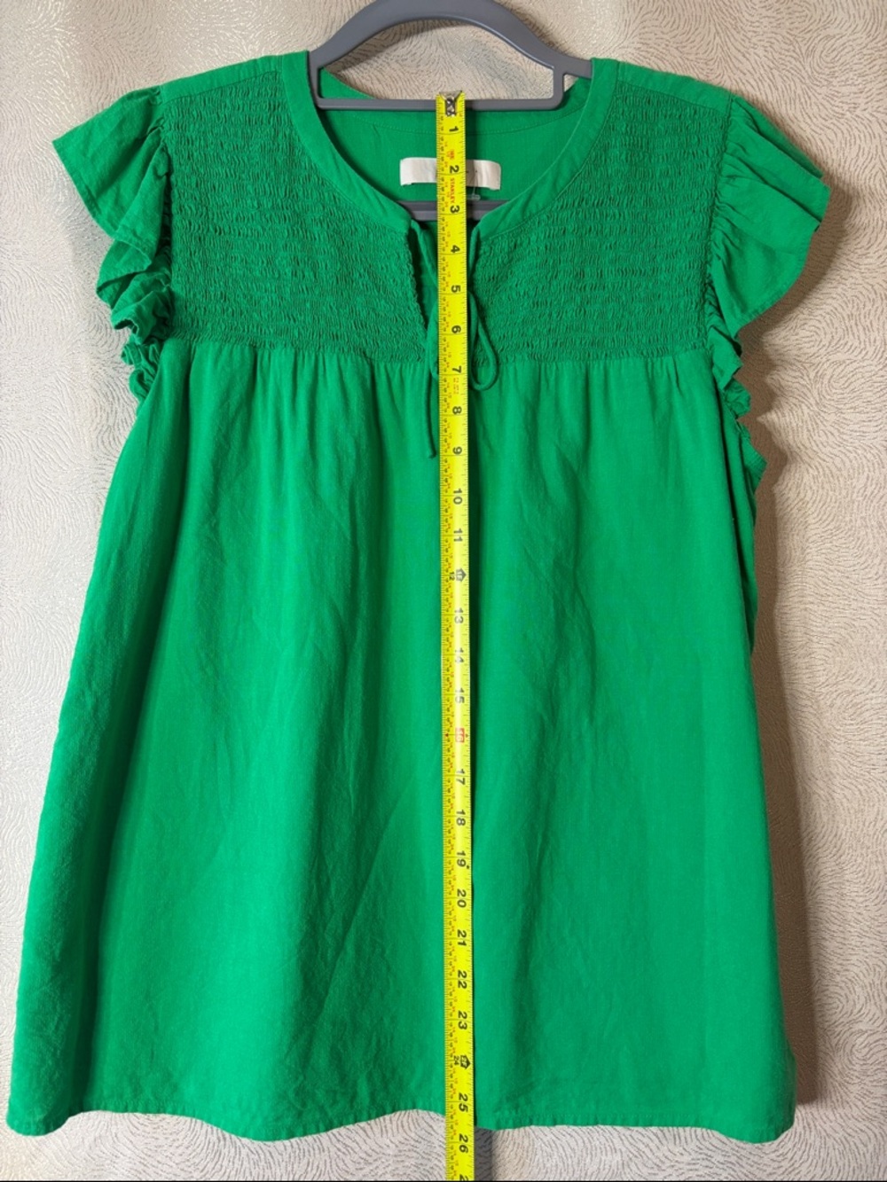LOFT Green Smocked Yoke Tie-Front Flutter Sleeve Top 0247 - Picture 2 of 9